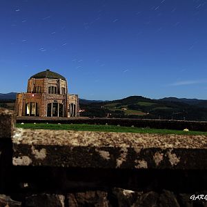 Star trails over the  Vista house