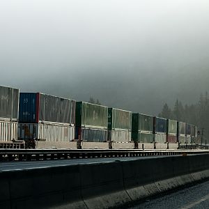 containers east, semi west