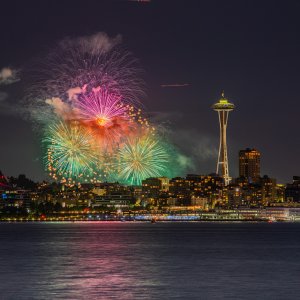 Space Needle and Fireworks on July 4th